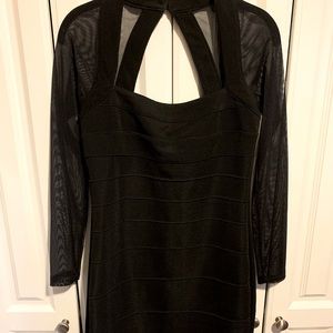 Black Moda International body con midi dress with long sheer sleeves